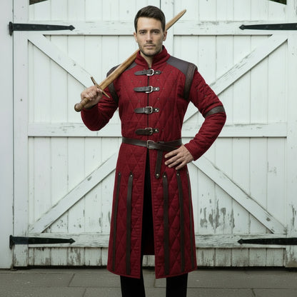 Medieval Gambeson Costume With Brown Leather Trim: Renfaire Larp for Halloween Costume