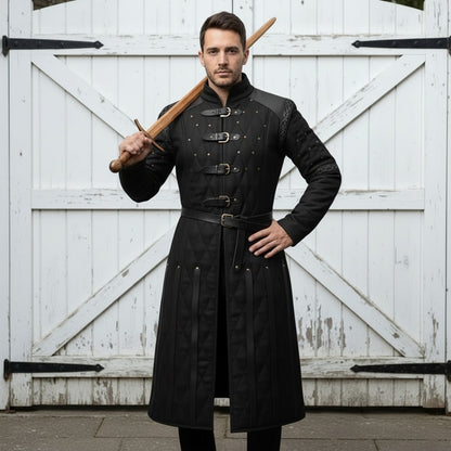 Medieval Gambeson Costume With Brown Leather Trim: Renfaire Larp for Halloween Costume