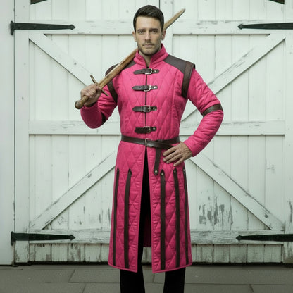 Medieval Gambeson Costume With Brown Leather Trim: Renfaire Larp for Halloween Costume