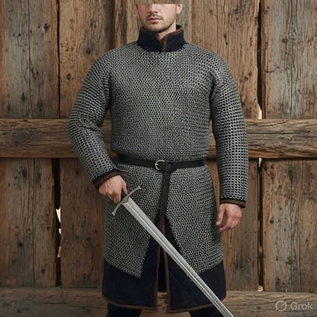 9MM Mild Steel Chainmail Hauberk Round Riveted Medieval Armor Shirt