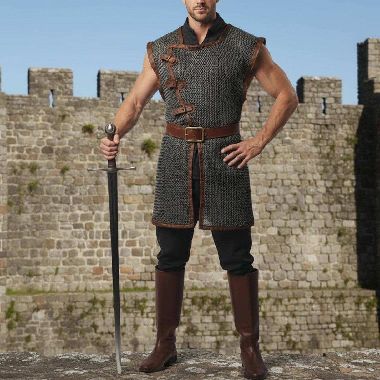 Sleeveless Chainmail Shirt – 9mm Flat Riveted Rings with Washers