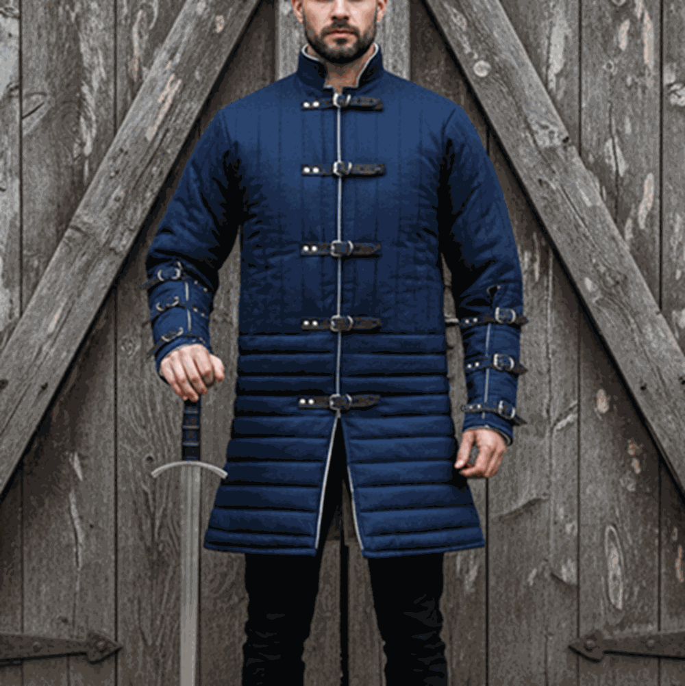 Navy blue quilted gambeson medieval costume for historical events and Halloween gift