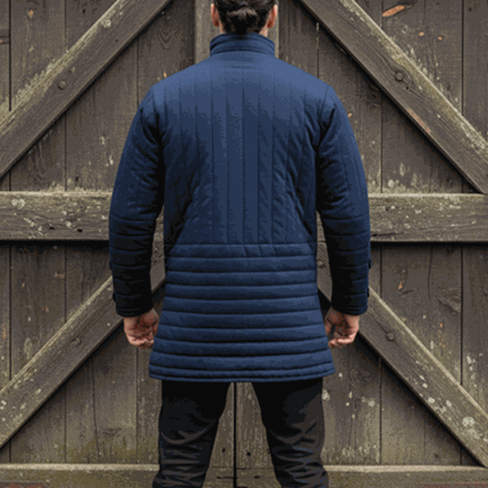 Navy blue quilted gambeson medieval padded tunic for LARP and reenactment