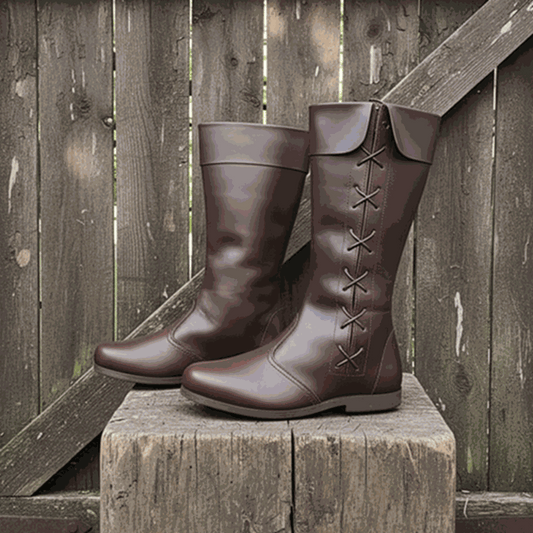 Medieval Leather lises Boots: Ren Faire Viking Pirate Shoes for Halloween events