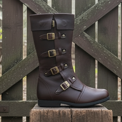 Medieval Renaissance Boots : Viking Pirate Style Ren faire Boots, Brown Reenactments Shoes ,