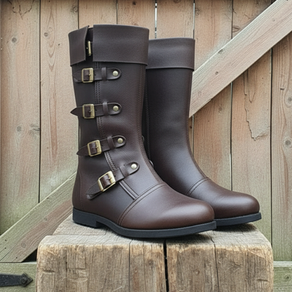 Medieval Renaissance Boots : Viking Pirate Style Ren faire Boots, Brown Reenactments Shoes ,