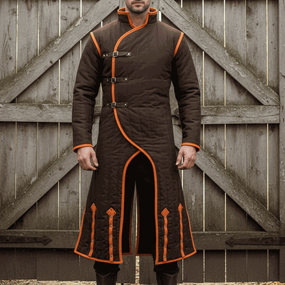Full body medieval gambeson armor with leather trim padded cotton cosplay costume
