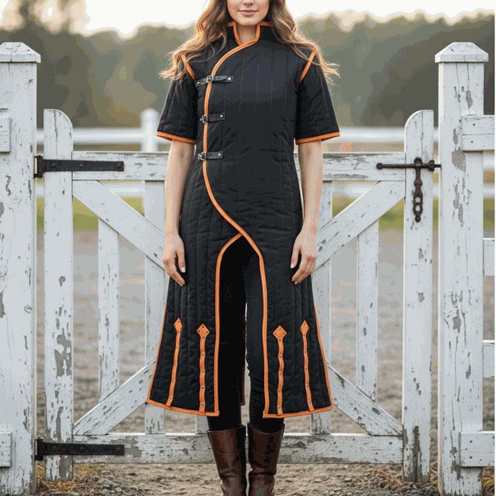 Medieval gambeson full outfit with leather trim for cosplay renaissance fair and Halloween costume