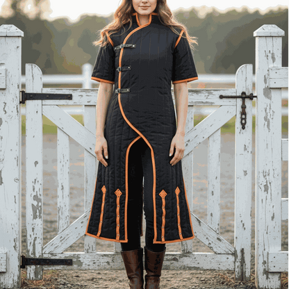 Medieval gambeson full outfit with leather trim for cosplay renaissance fair and Halloween costume