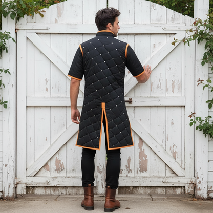 Medieval Gambeson With Brown Leather Trim: Ren faire  Costume