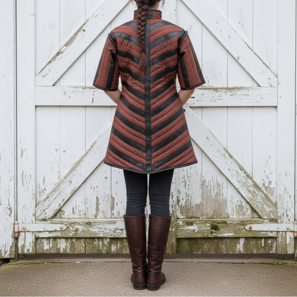 Quilted Armour Gambeson : Black Leather Trim, Ren Faire Costume