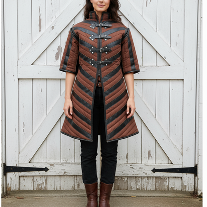 Quilted Armour Gambeson : Black Leather Trim, Ren Faire Costume