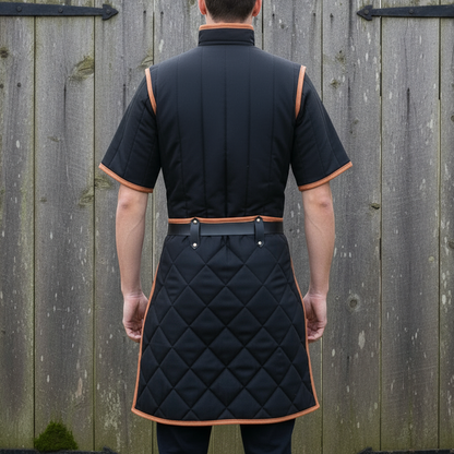 Medieval Padded Cotton Gambeson: Royal Blue with Tan Leather Trim, Renfaire Costume