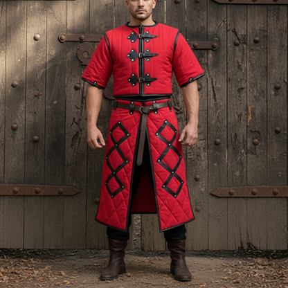 Medieval Gambeson Costume : Brown Leather Trim, Ren faire Armour for event