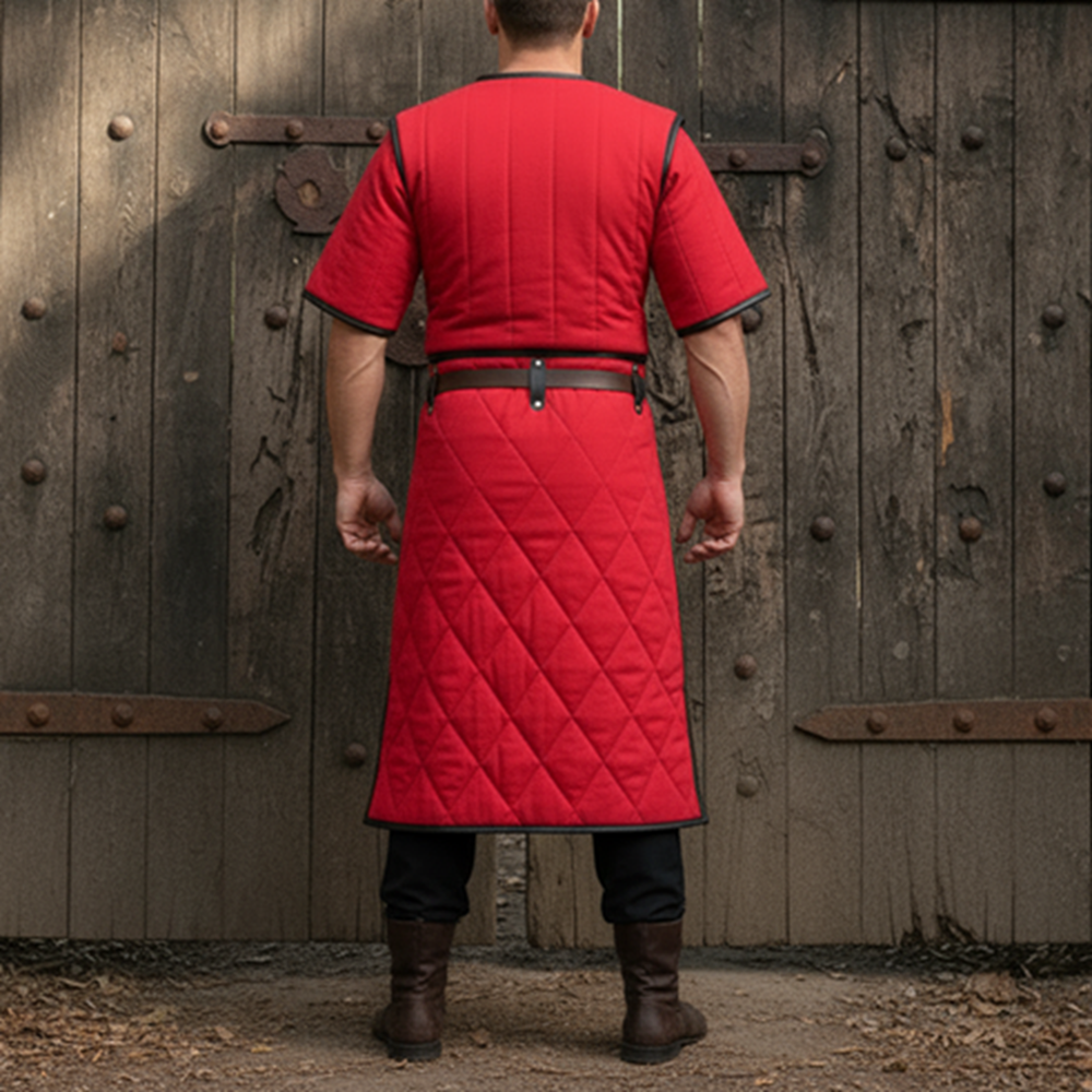 Medieval Gambeson Costume : Brown Leather Trim, Ren faire Armour for event