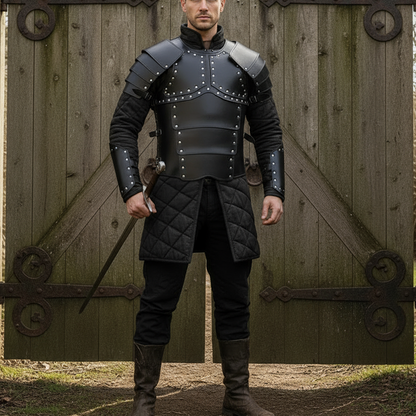 Leather Greek Breastplate Armor with Shoulder Guards | LARP & Reenactment Leather Body Set