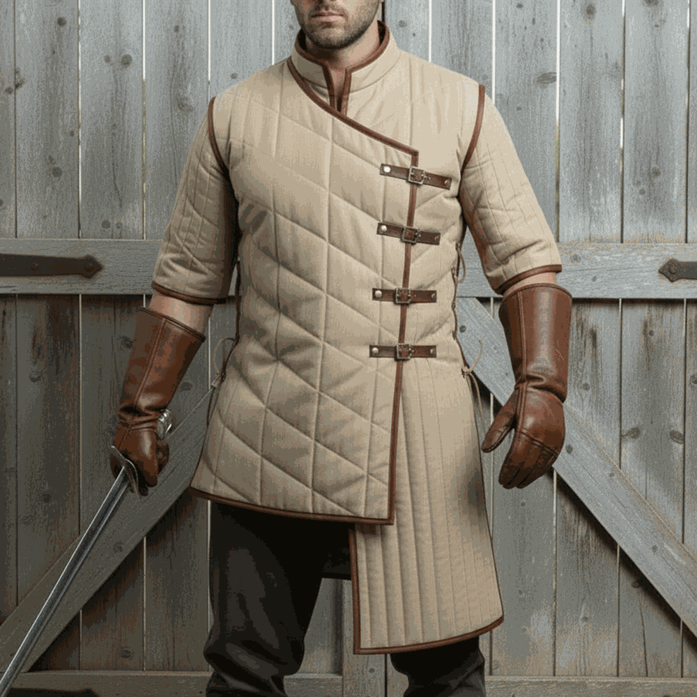 Beige padded gambeson full body Renaissance costume medieval outfit