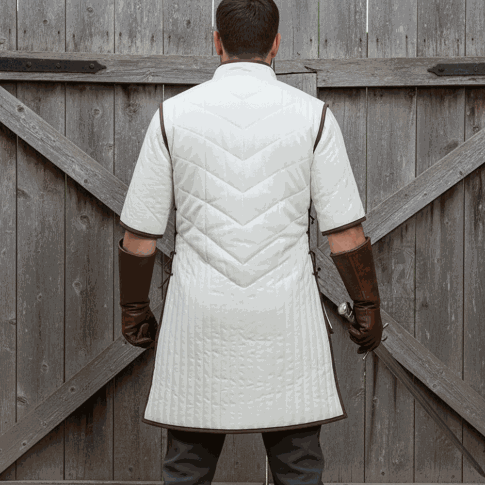 White gambeson back view medieval armor reenactment clothing