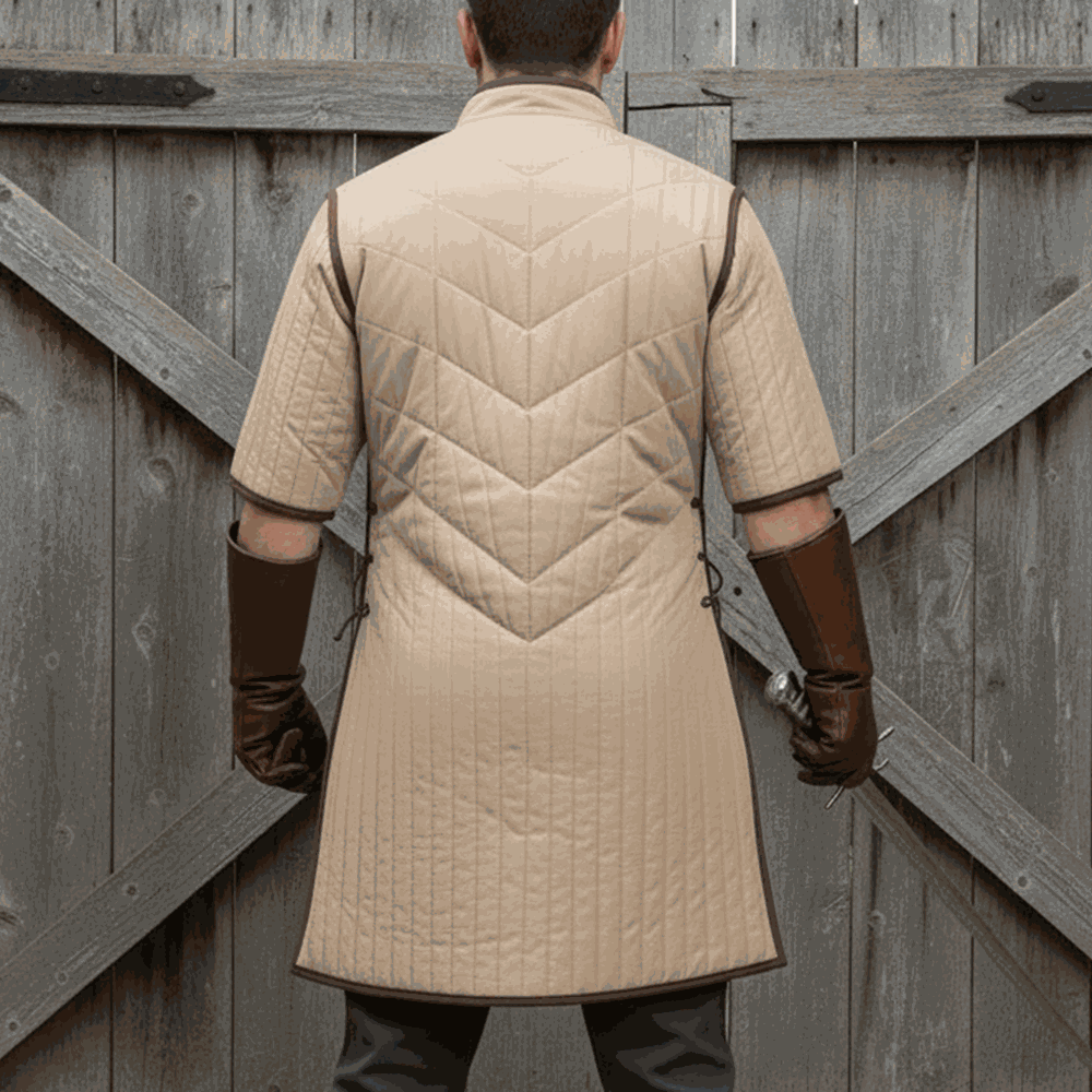 Beige medieval gambeson rear view Renaissance fair armor outfit
