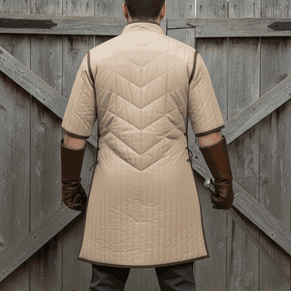 Beige medieval gambeson rear view Renaissance fair armor outfit