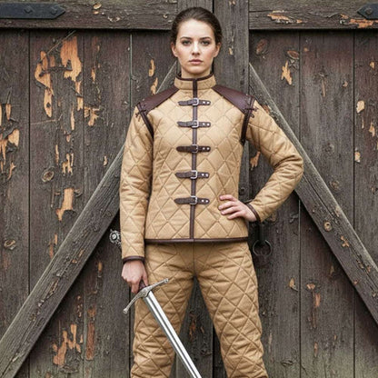 Female gambeson beige full body medieval costume Renaissance fair outfit