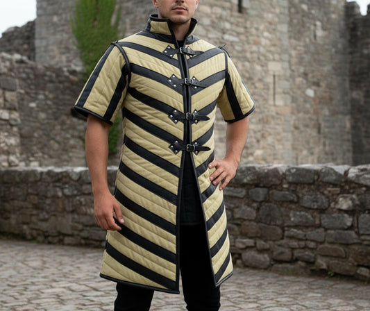 Ren Faire Gambeson – Green with Black Leather Trim