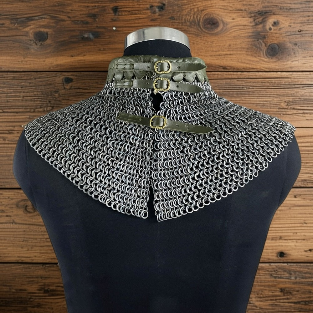 6mm Chainmail Gorget - Flat Riveted Ring with Washer Medieval Collar for Halloween