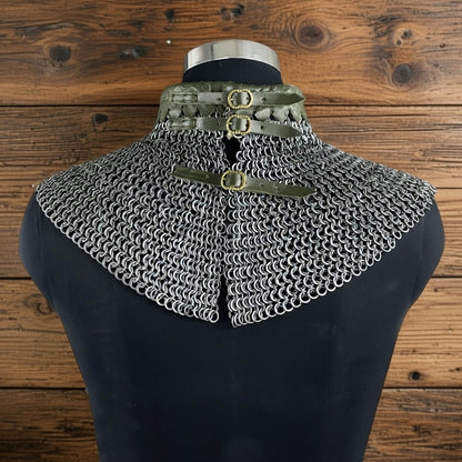 6mm Chainmail Gorget - Flat Riveted Ring with Washer Medieval Collar for Halloween